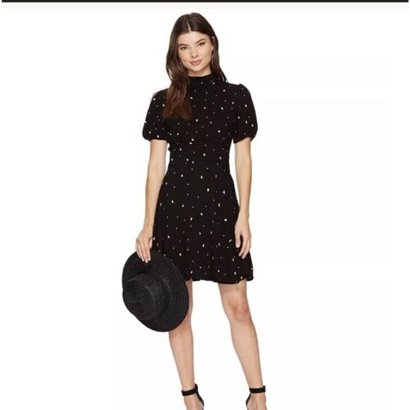 Free People Abbie Printed Polka Dot Mini Dress Mock Neck with Tie Women’s Size 0 - Picture 12 of 12